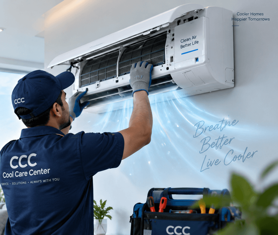 CCC technician installing an indoor split AC unit